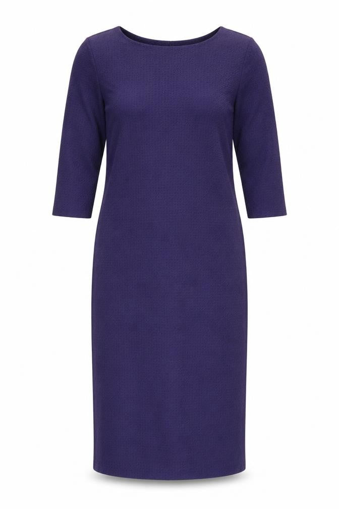 Warehouse Womens Blue Viscose Pencil Dress Size 10 Boat Neck Zip