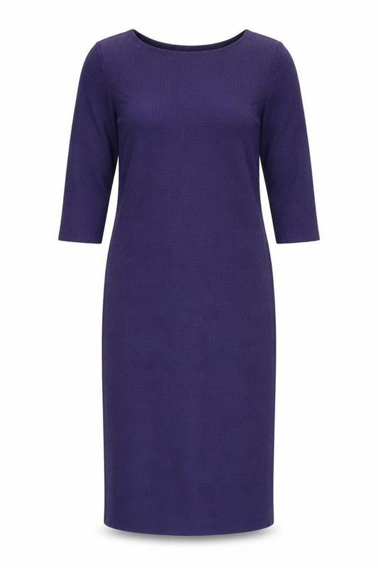 Warehouse Womens Blue Viscose Pencil Dress Size 10 Boat Neck Zip