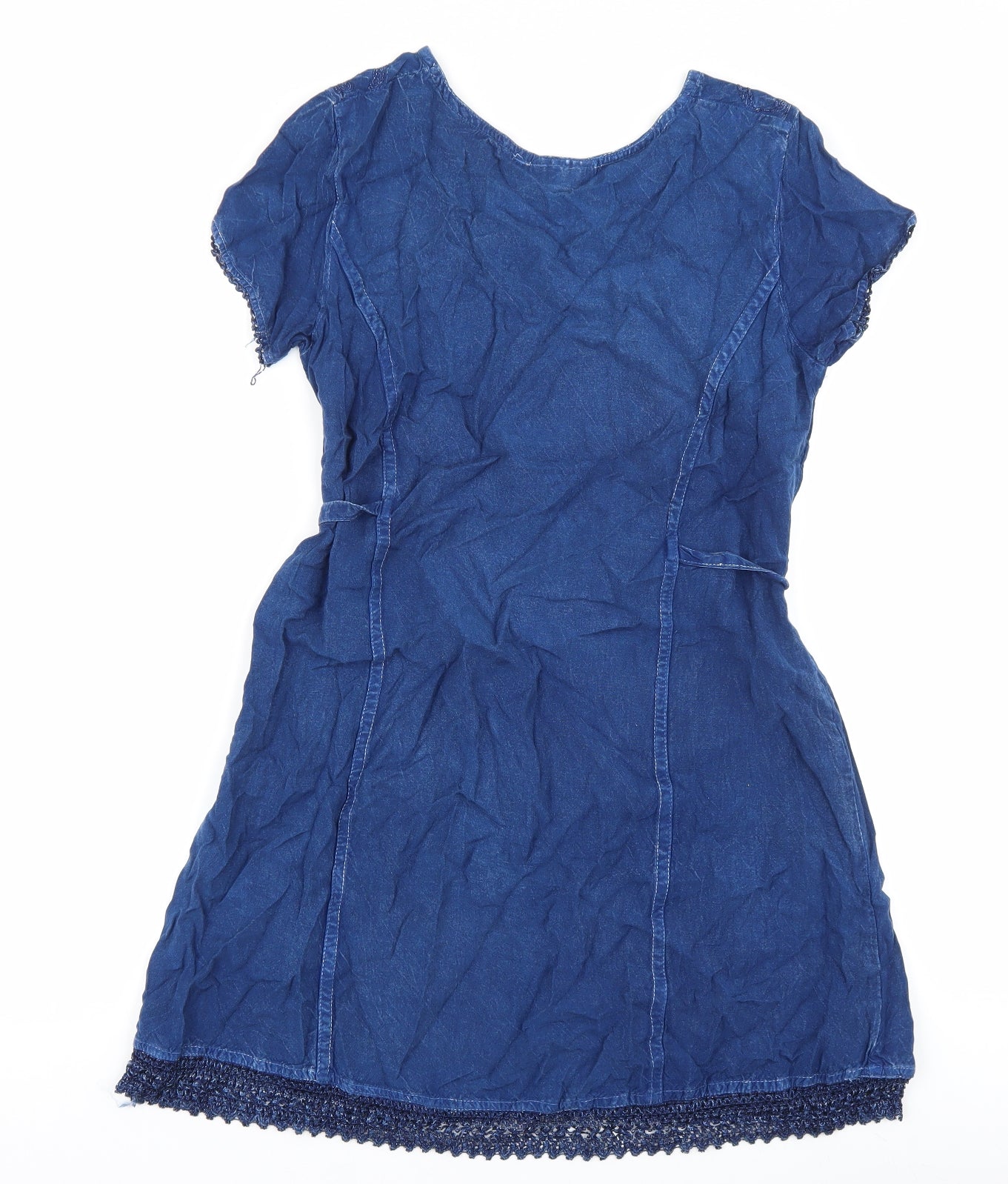 Anne smith Womens Blue Viscose A-Line Size S Boat Neck Tie - Lace Trim