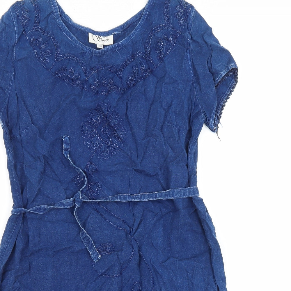 Anne smith Womens Blue Viscose A-Line Size S Boat Neck Tie - Lace Trim