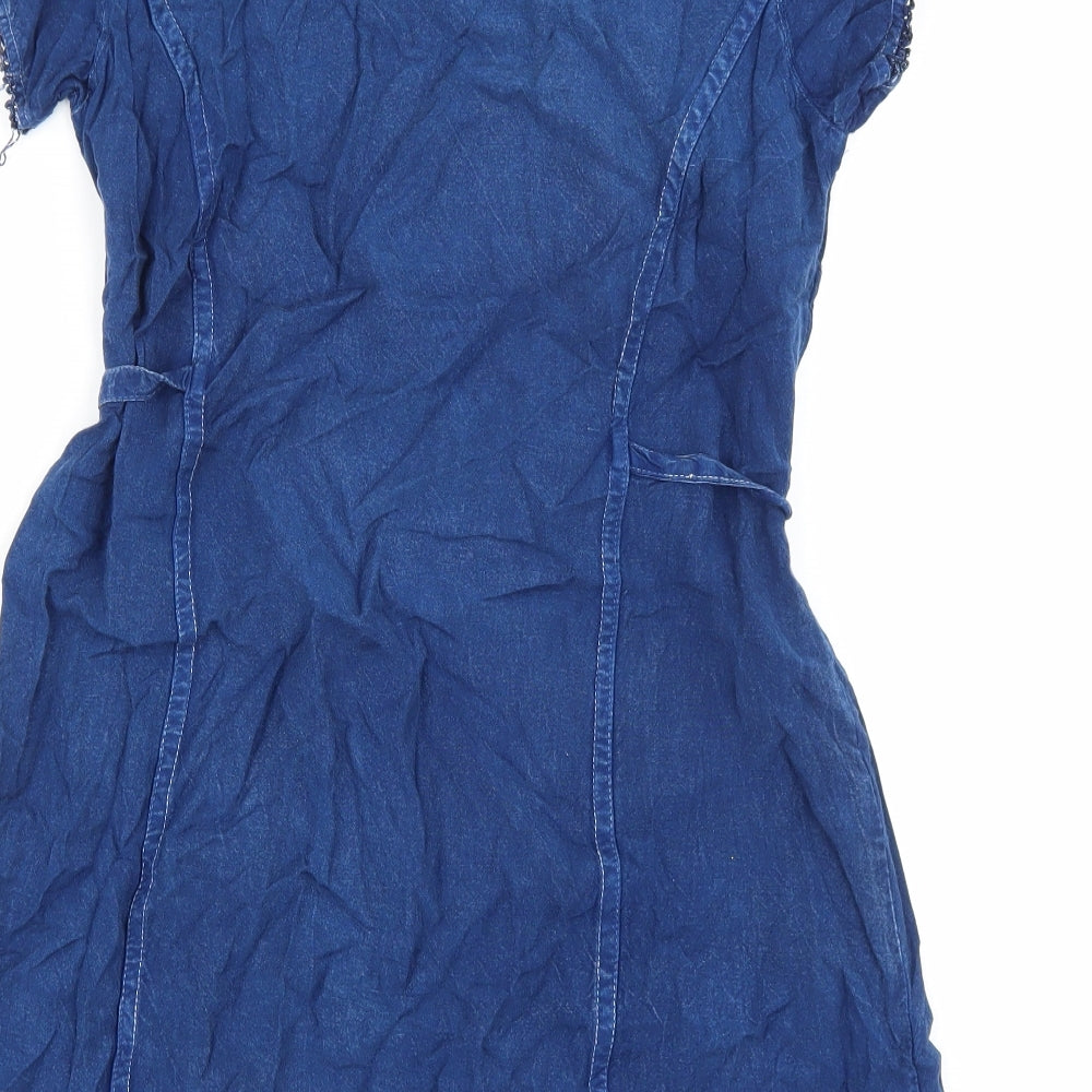 Anne smith Womens Blue Viscose A-Line Size S Boat Neck Tie - Lace Trim