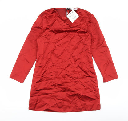 Zara Womens Red Polyester Mini Size M Round Neck Zip