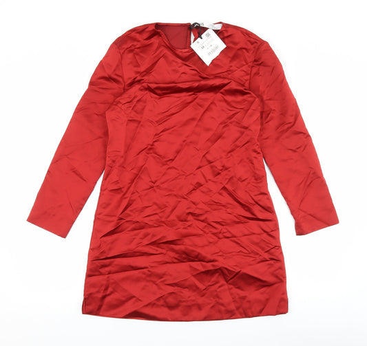 Zara Womens Red Polyester Mini Size M Round Neck Zip