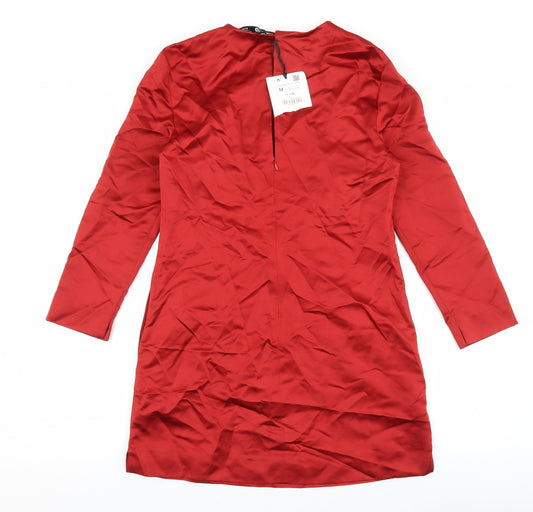 Zara Womens Red Polyester Mini Size M Round Neck Zip
