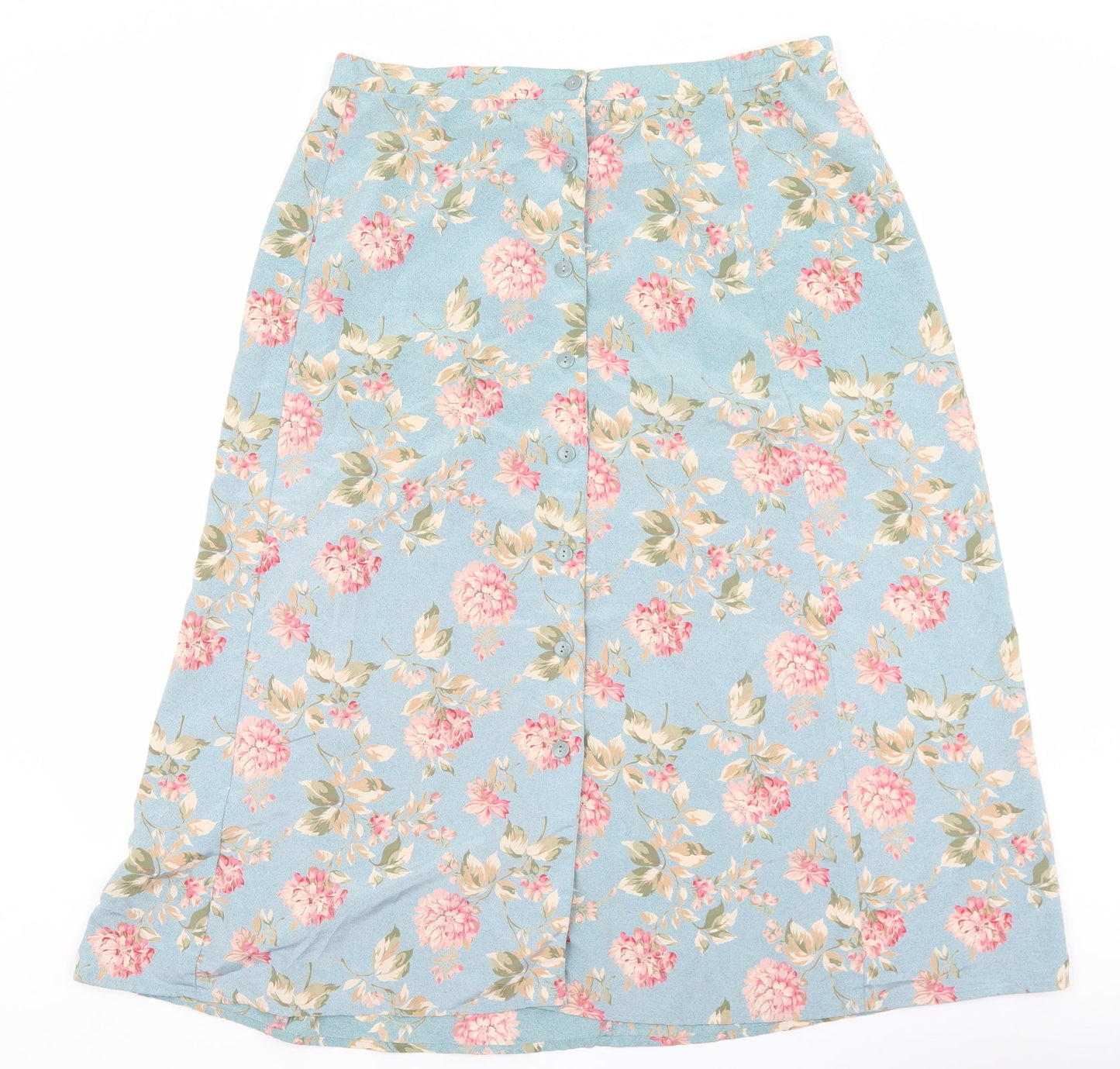 Lee David Womens Blue Floral Polyester A-Line Skirt Size 35 in Button