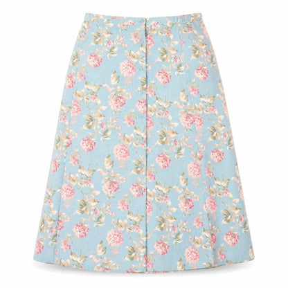 Lee David Womens Blue Floral Polyester A-Line Skirt Size 35 in Button