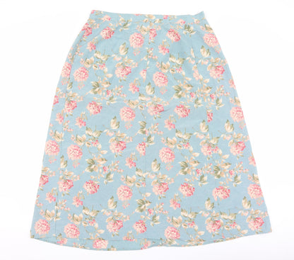 Lee David Womens Blue Floral Polyester A-Line Skirt Size 35 in Button