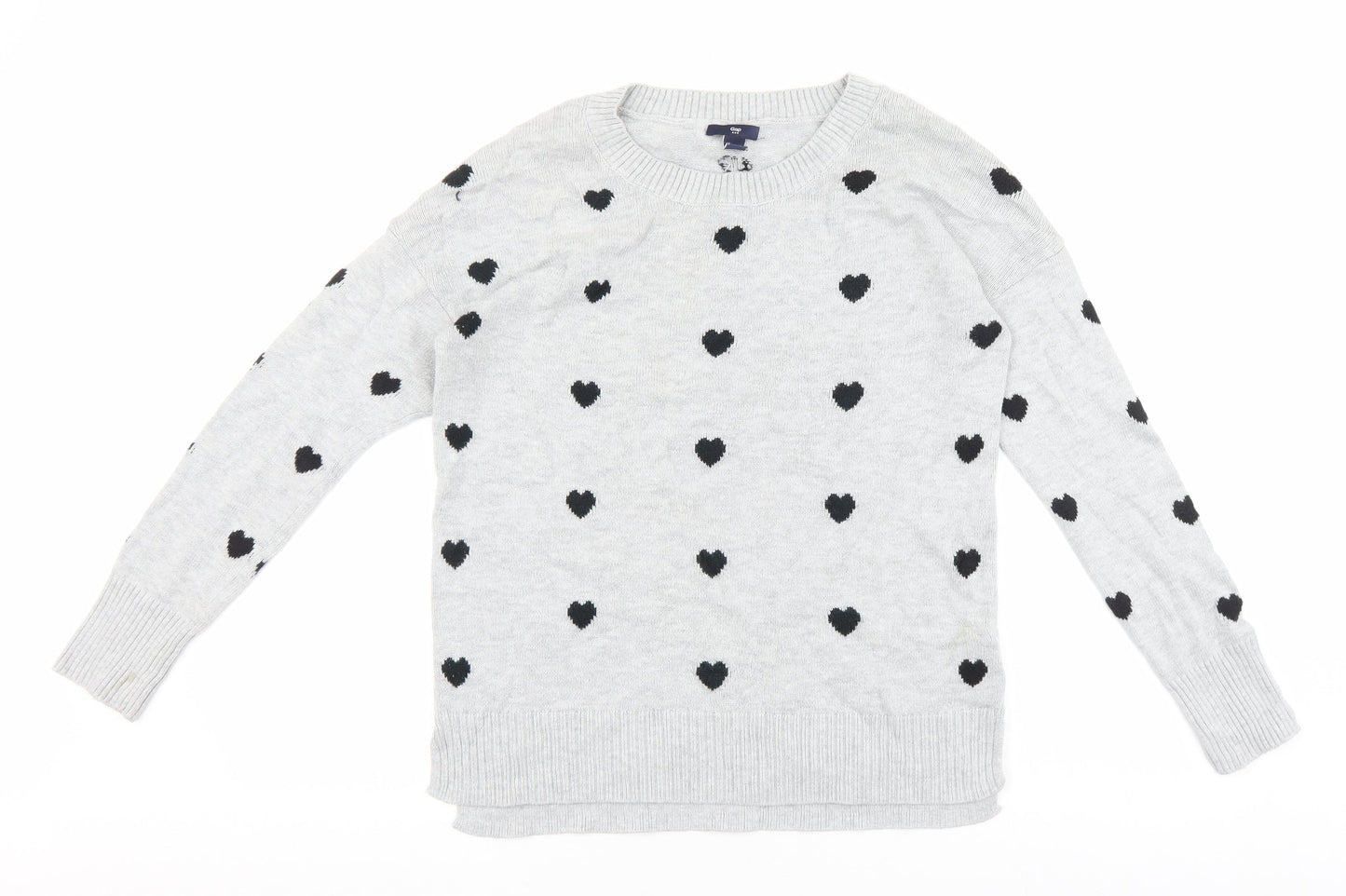 Gap Womens Grey Round Neck Geometric Cotton Pullover Jumper Size S - Heart Detail