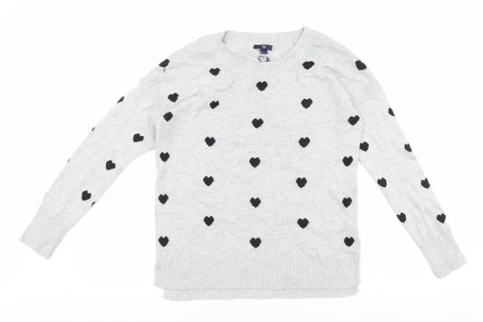 Gap Womens Grey Round Neck Geometric Cotton Pullover Jumper Size S - Heart Detail
