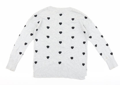 Gap Womens Grey Round Neck Geometric Cotton Pullover Jumper Size S - Heart Detail