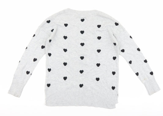 Gap Womens Grey Round Neck Geometric Cotton Pullover Jumper Size S - Heart Detail