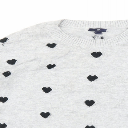 Gap Womens Grey Round Neck Geometric Cotton Pullover Jumper Size S - Heart Detail