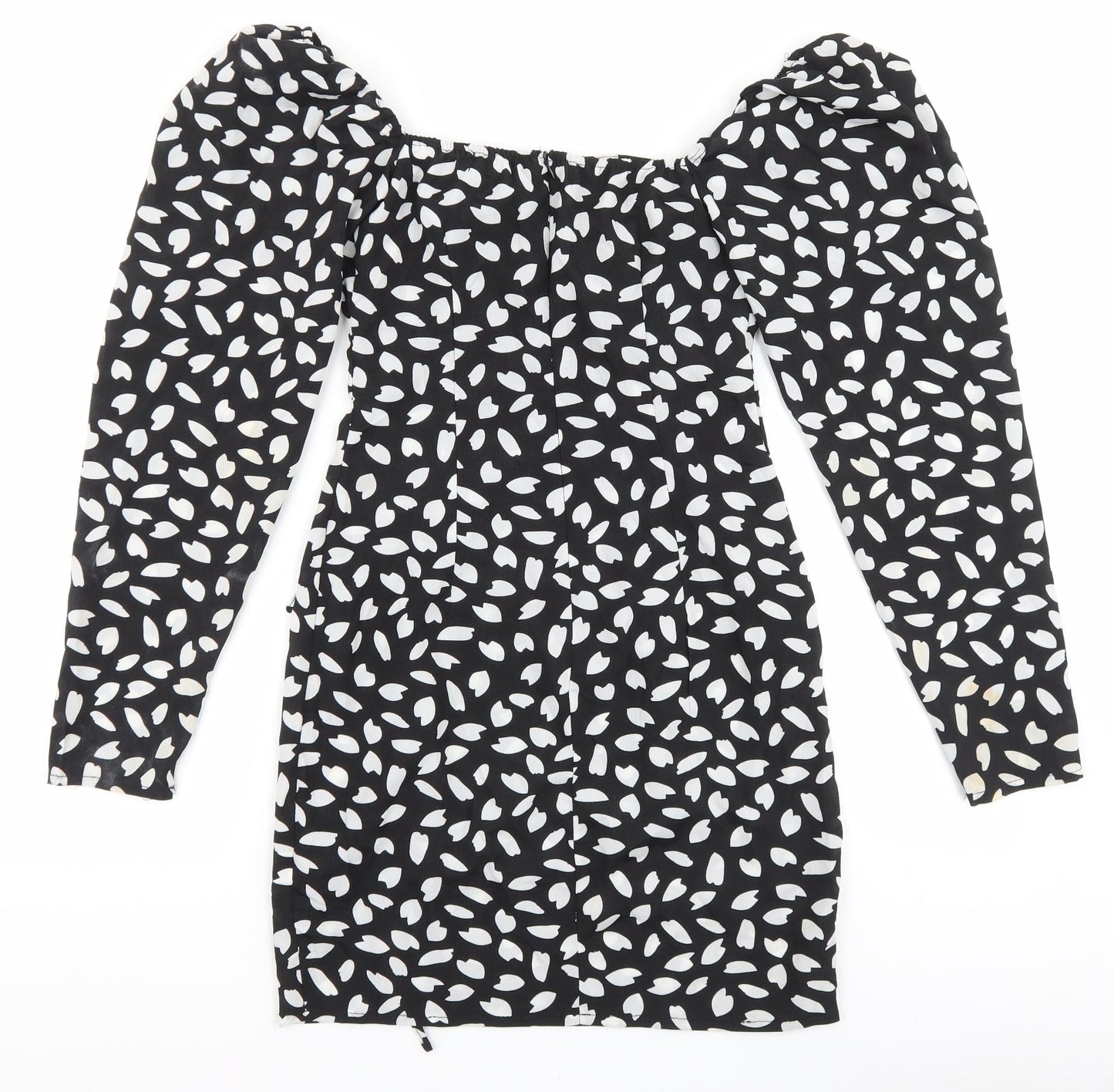 PRETTYLITTLETHING Womens Black Geometric Polyester Bodycon Size 8 Square Neck Pullover