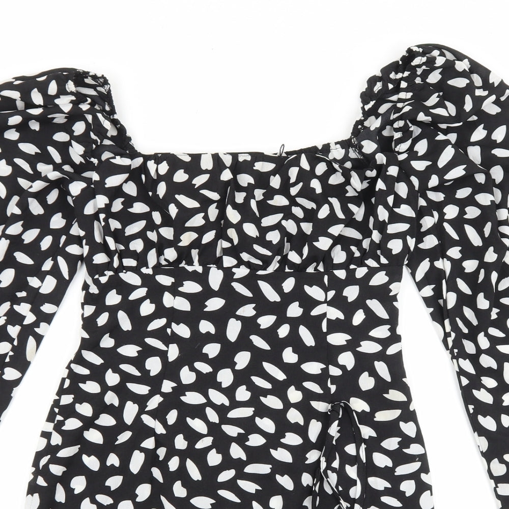 PRETTYLITTLETHING Womens Black Geometric Polyester Bodycon Size 8 Square Neck Pullover