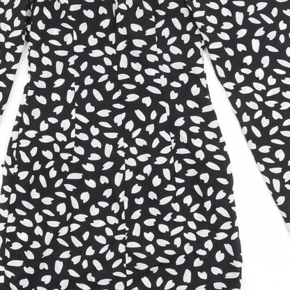 PRETTYLITTLETHING Womens Black Geometric Polyester Bodycon Size 8 Square Neck Pullover