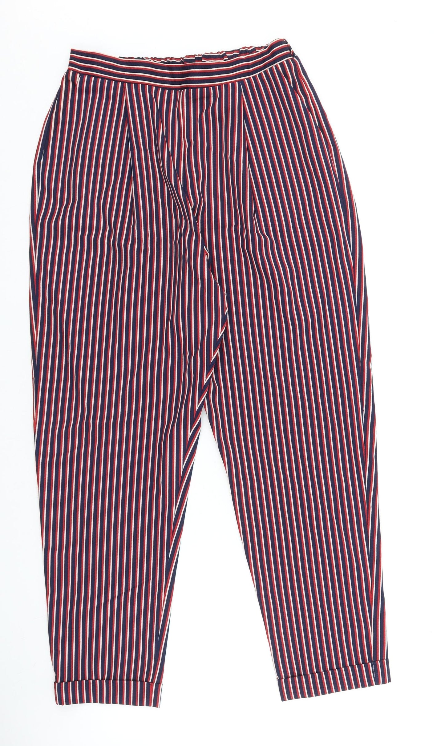F&F Womens Red Striped Polyester Harem Trousers Size 6 L24.5 in Regular Snap