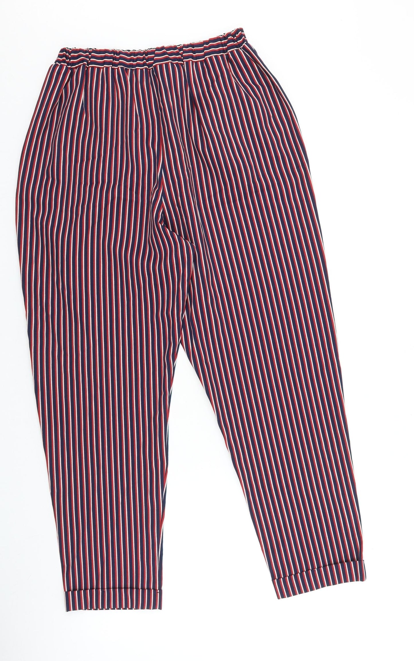 F&F Womens Red Striped Polyester Harem Trousers Size 6 L24.5 in Regular Snap
