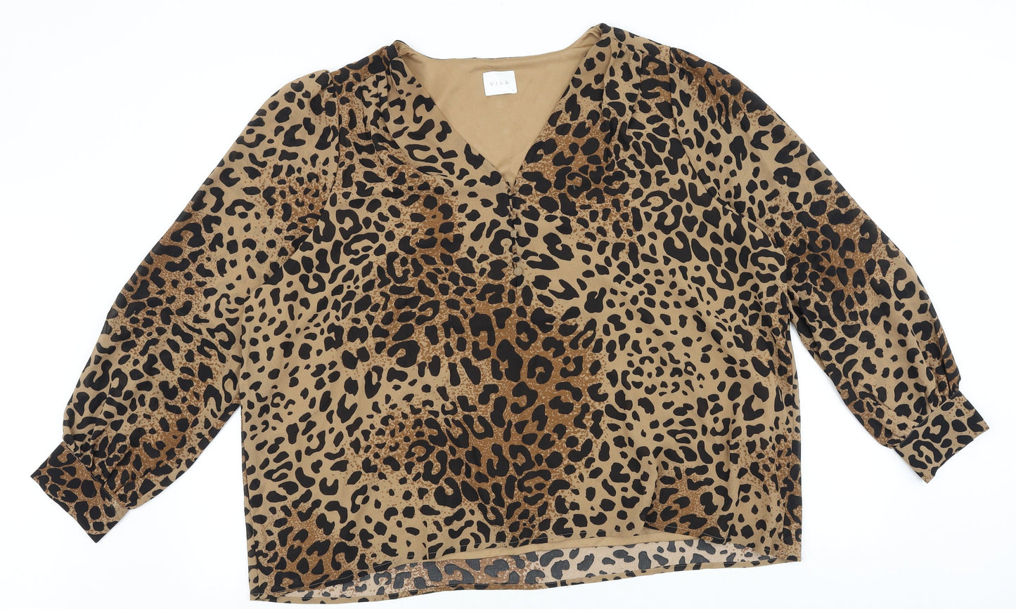 Womens UK Size 14 VILA Brown Basic T-Shirt