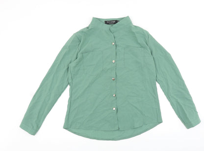 W Y Z & B Womens Green Polyester Basic Button-Up Size M Round Neck