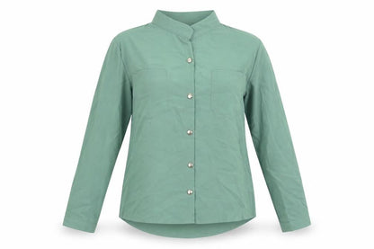 W Y Z & B Womens Green Polyester Basic Button-Up Size M Round Neck