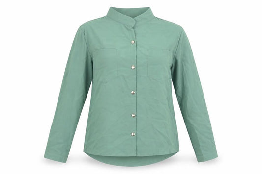 W Y Z & B Womens Green Polyester Basic Button-Up Size M Round Neck