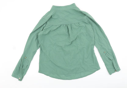 W Y Z & B Womens Green Polyester Basic Button-Up Size M Round Neck
