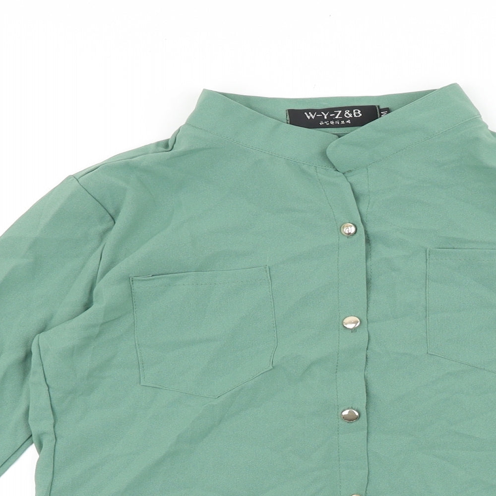 W Y Z & B Womens Green Polyester Basic Button-Up Size M Round Neck