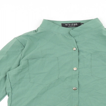 W Y Z & B Womens Green Polyester Basic Button-Up Size M Round Neck