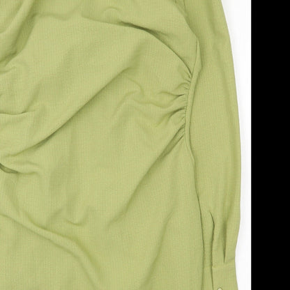 Preworn Womens Green Polyester Shirt Dress Size 8 Collared Button - Tie Front