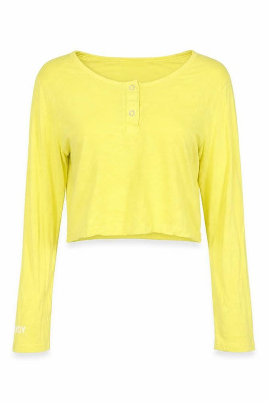 Ferry Body Womens Yellow Cotton Cropped T-Shirt Size M Round Neck