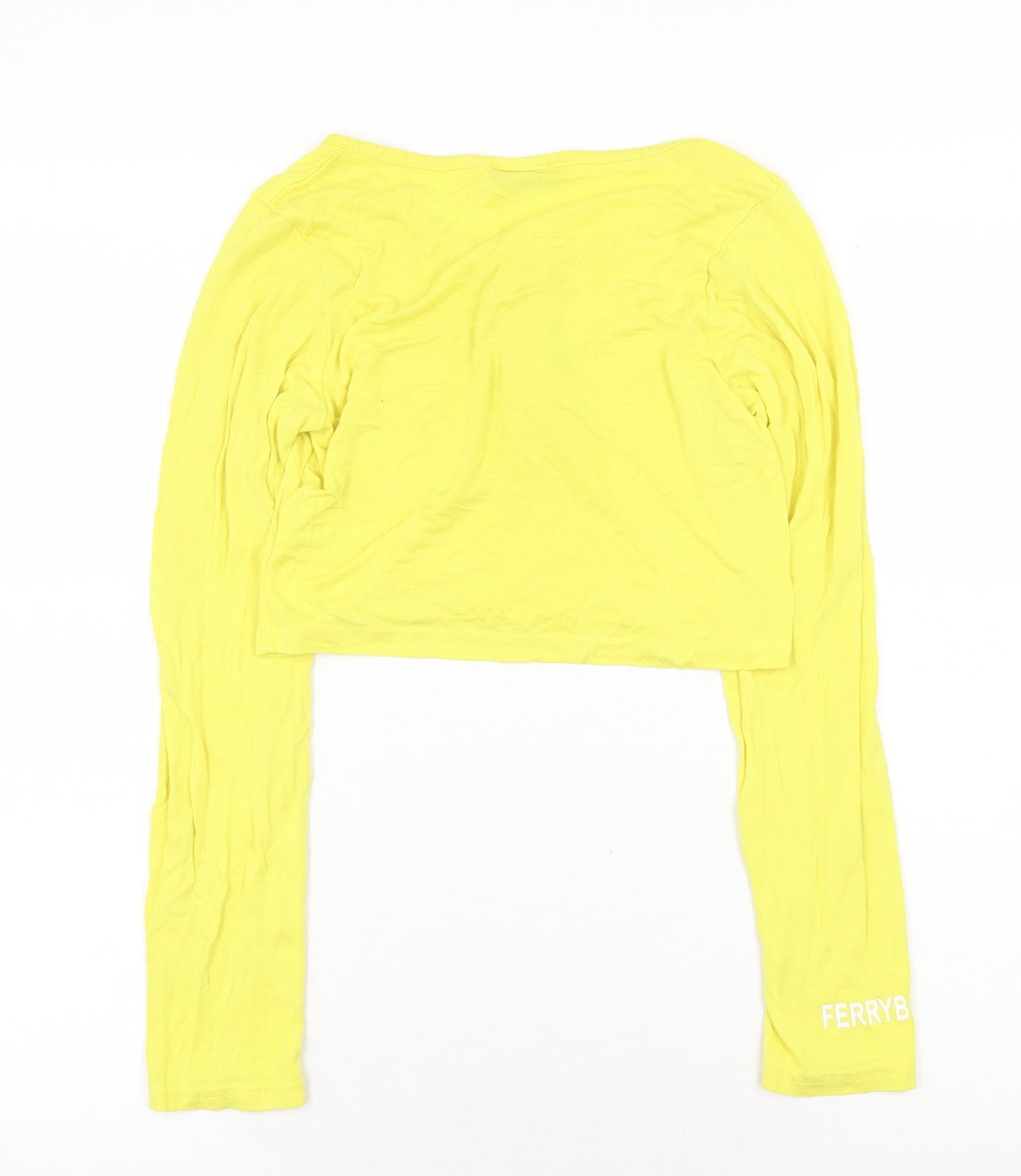 Ferry Body Womens Yellow Cotton Cropped T-Shirt Size M Round Neck