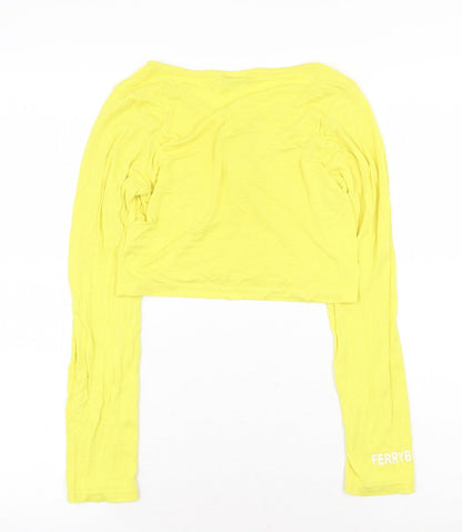 Ferry Body Womens Yellow Cotton Cropped T-Shirt Size M Round Neck