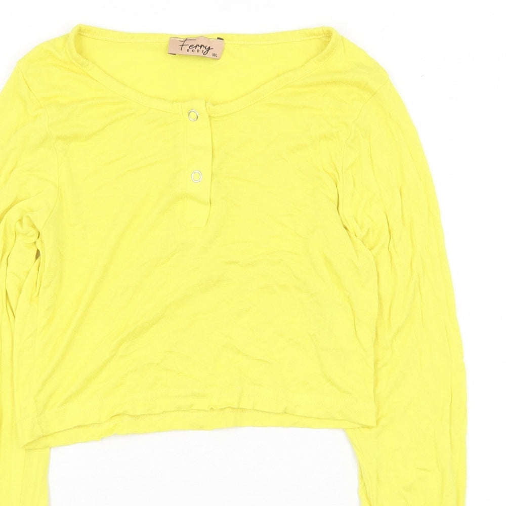 Ferry Body Womens Yellow Cotton Cropped T-Shirt Size M Round Neck