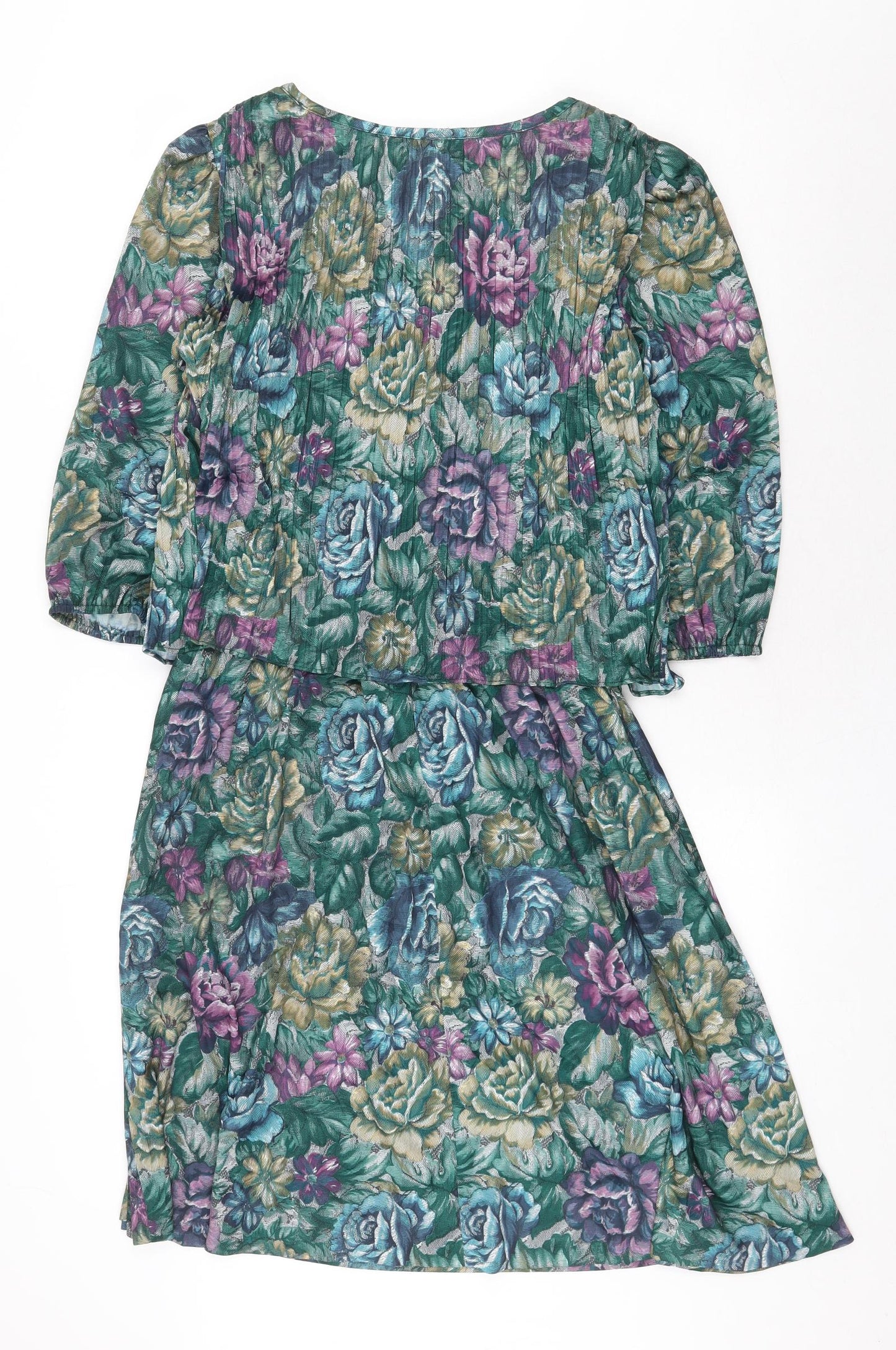 Good Times Womens Green Floral Polyester A-Line Size 10 Scoop Neck Pullover