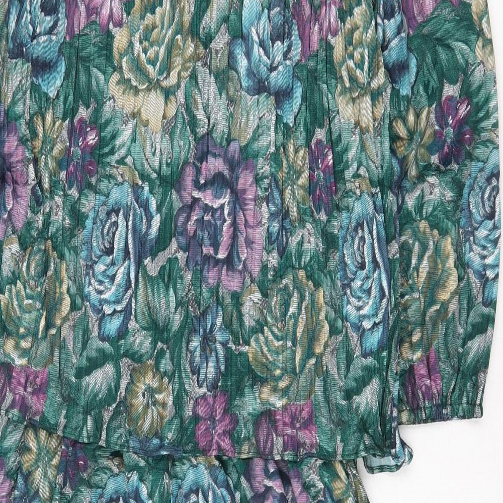 Good Times Womens Green Floral Polyester A-Line Size 10 Scoop Neck Pullover