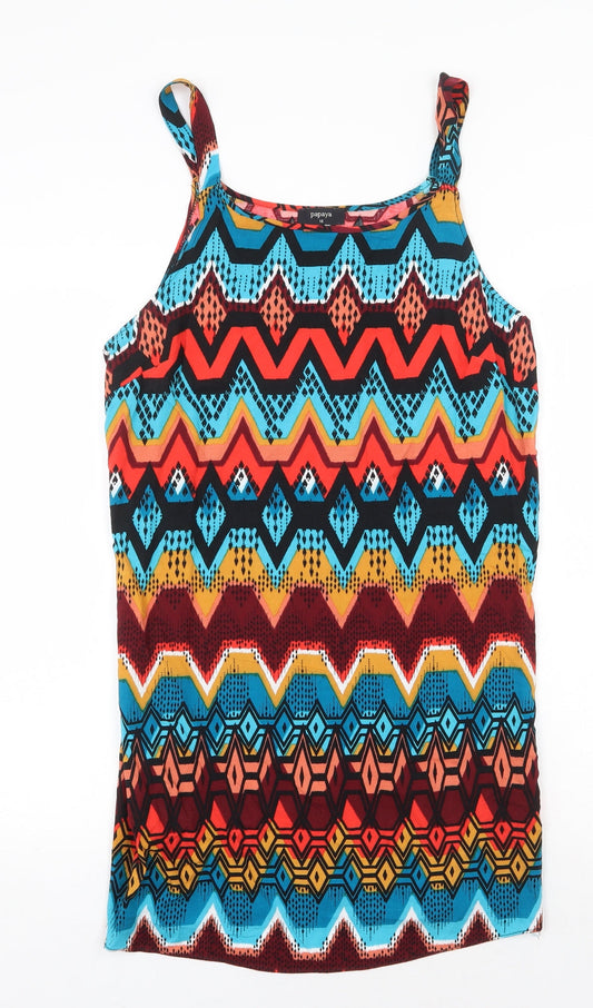 Papaya Womens Multicoloured Geometric Viscose Shift Size 10 Scoop Neck Pullover