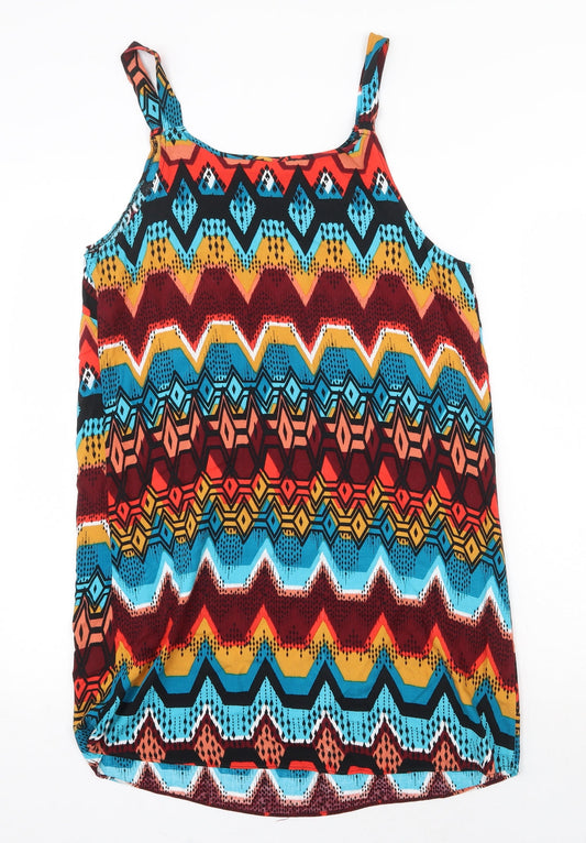 Papaya Womens Multicoloured Geometric Viscose Shift Size 10 Scoop Neck Pullover