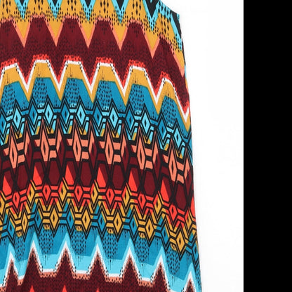 Papaya Womens Multicoloured Geometric Viscose Shift Size 10 Scoop Neck Pullover