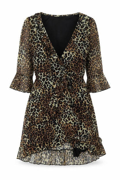 Urban Outfitters Womens Multicoloured Animal Print Polyester A-Line Size S Collared Tie - Leopard print