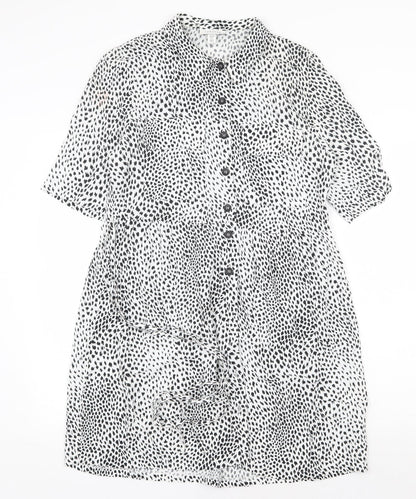 Topshop Womens White Geometric Viscose Shirt Dress Size 10 Collared Tie