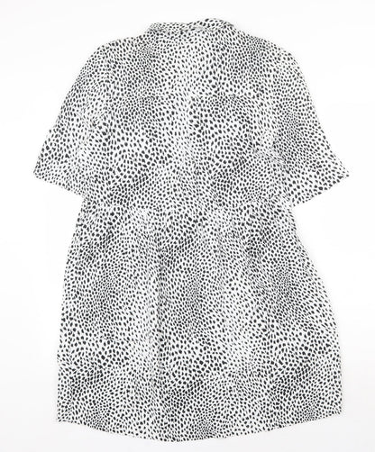 Topshop Womens White Geometric Viscose Shirt Dress Size 10 Collared Tie