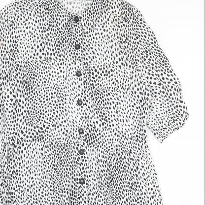 Topshop Womens White Geometric Viscose Shirt Dress Size 10 Collared Tie