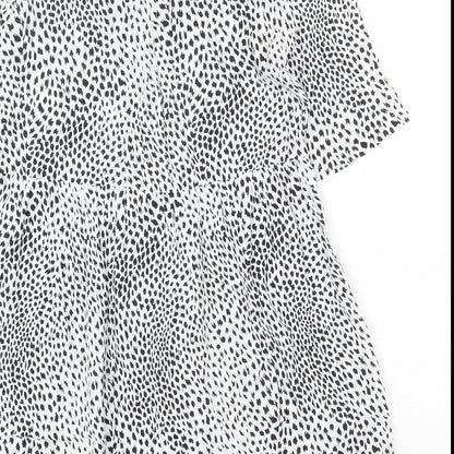 Topshop Womens White Geometric Viscose Shirt Dress Size 10 Collared Tie