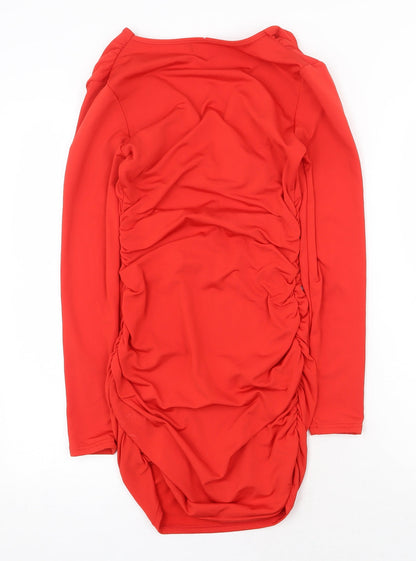 Preworn Womens Red Polyester Mini Size 6 V-Neck Pullover