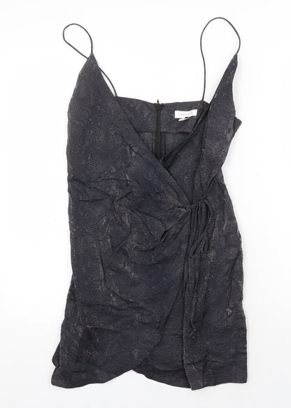 Topshop Womens Grey Animal Print Viscose Mini Size 6 V-Neck Zip - Snake Pattern