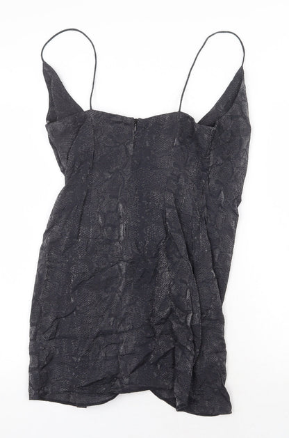 Topshop Womens Grey Animal Print Viscose Mini Size 6 V-Neck Zip - Snake Pattern