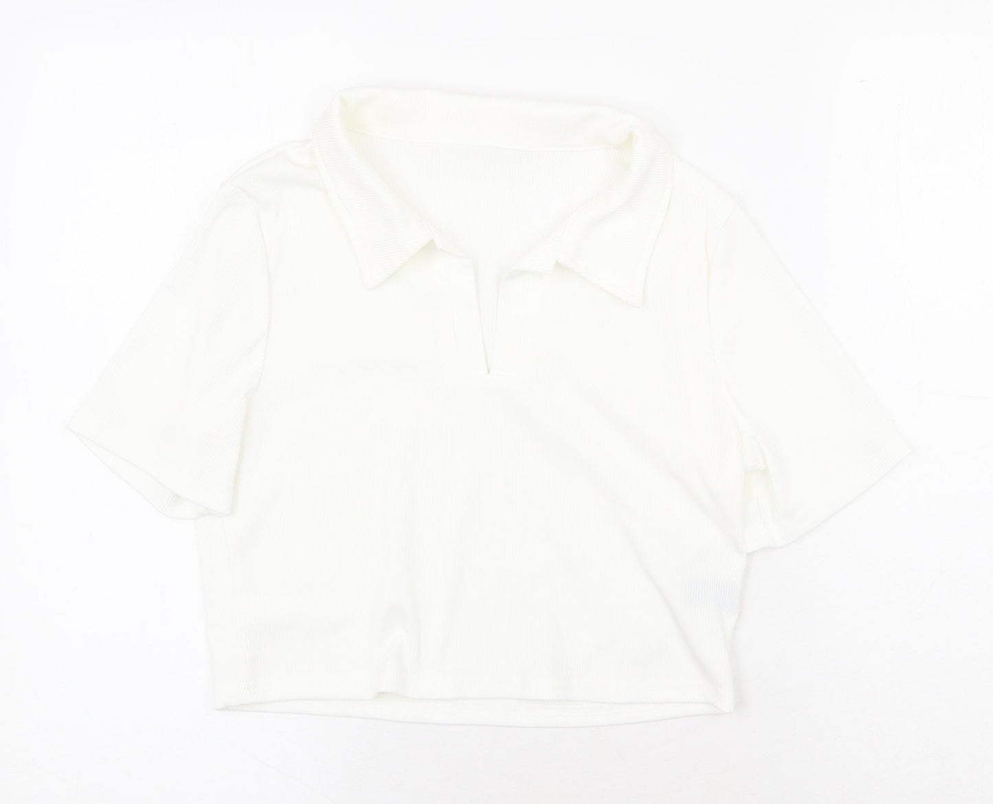 SheIn Womens White Cotton Cropped T-Shirt Size L Collared