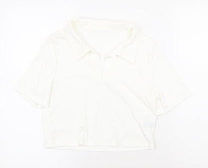 SheIn Womens White Cotton Cropped T-Shirt Size L Collared