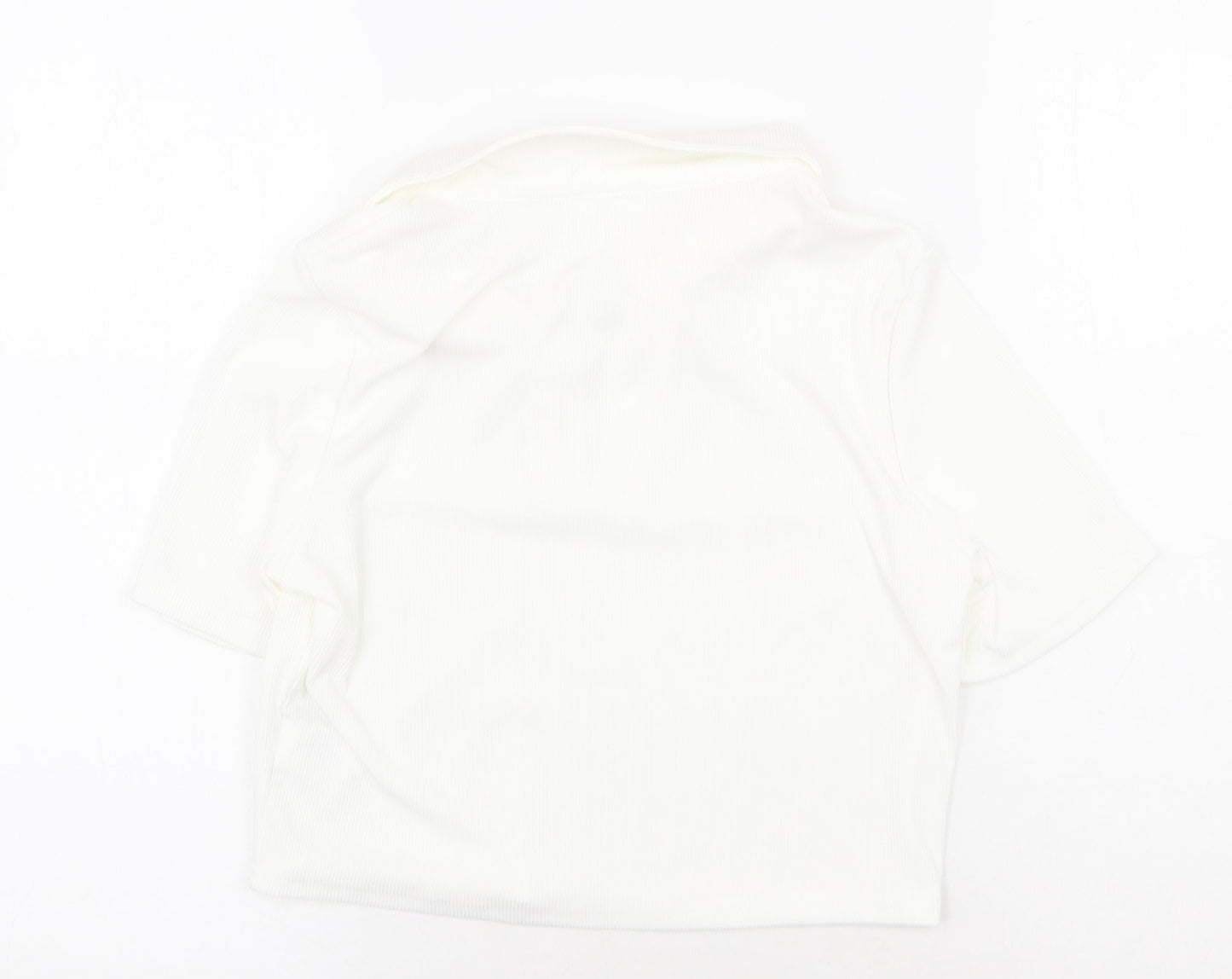 SheIn Womens White Cotton Cropped T-Shirt Size L Collared