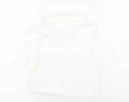 SheIn Womens White Cotton Cropped T-Shirt Size L Collared